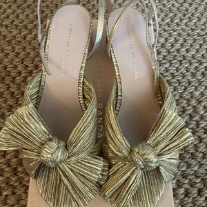 Loeffler Randall Dahlia Gold Pleated Bow Heel